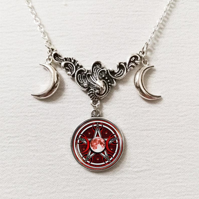 Wholesale  Triple Moon Goddess Crescent Crystal Glass Pendant Necklace Handmade Ladies Jewelry Gifts